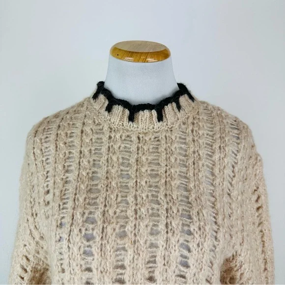 MANGO Contrast Trim Wool Blend Sweater Size Small - Picture 4 of 9